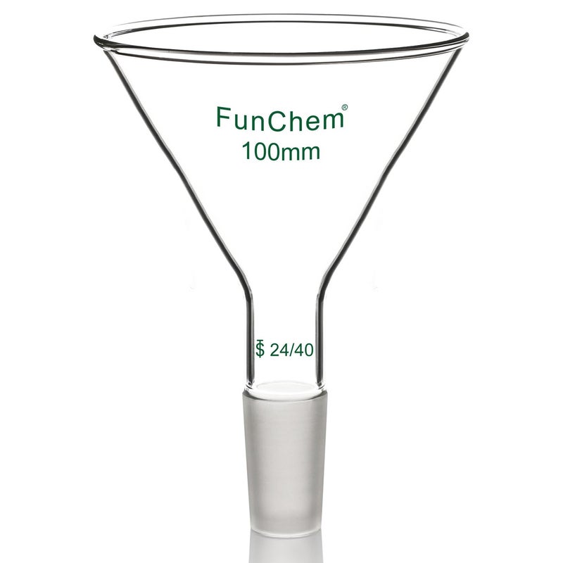 FunChem Glass Short Stem Powder Funnel with O.D. 100 mm at Top, Durable Borosilicate Glass Filter with 24/40 Inner Joint - Image 1